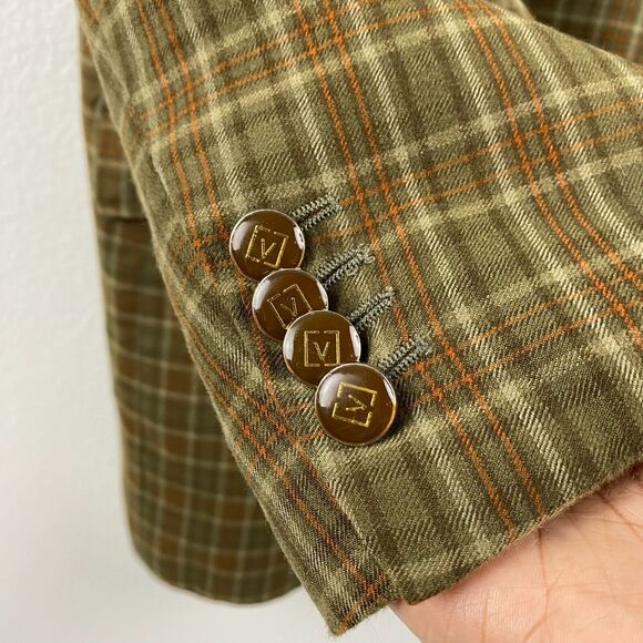 Men’s Sergio Valentino 2 PC Suit  Size  Wool Beige Green Brown Plaid Jacket/Vest - Picture 8 of 15